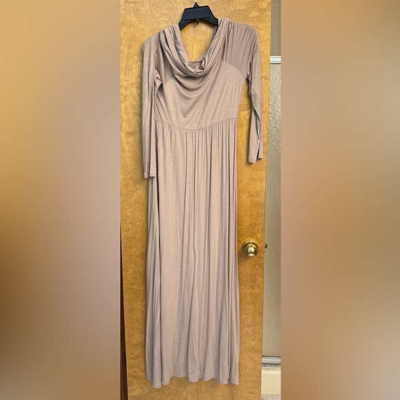 Mother Bee Maternity maxi dress in mocha, cowl neck, off the shoulder, NWT - Picture 2 of 5